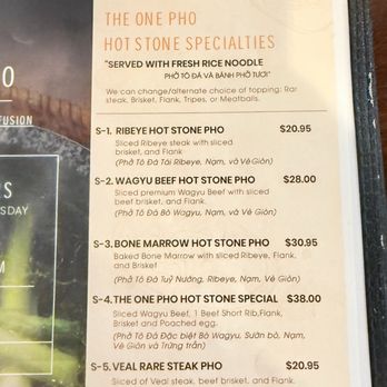 The One Pho - Hot stone pho menu - Vietnamese Near Me - Austin, Texas