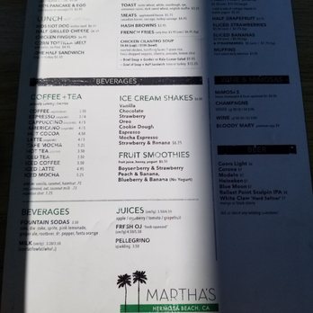 Martha's - Menu back - American Near Me - Hermosa Beach, California Martha's - Menu back - American Near Me - Hermosa Beach, California