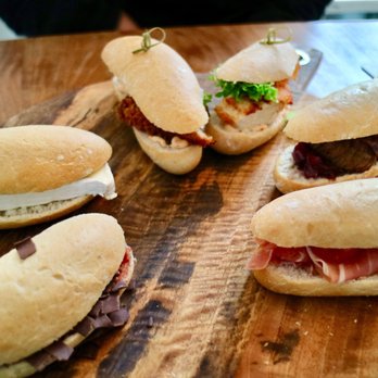 Boca's - Strawberry and chocolate, Brie and cucumber, chicken Parmesan, steak, jamon and tomato (left to right) - Bars Near Me - Amsterdam, New Hampshire Boca's - Strawberry and chocolate, Brie and cucumber, chicken Parmesan, steak, jamon and tomato (left to right) - Bars Near Me - Amsterdam, New Hampshire
