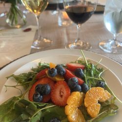 Fresh Catering - Baby greens and Arugula with fresh Brentwood fruit just picked that morning!