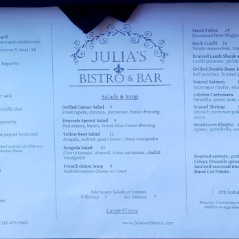 Julia’s Bistro & Bar - Menu - French Near Me - San Antonio, Texas Julia’s Bistro & Bar - Menu - French Near Me - San Antonio, Texas