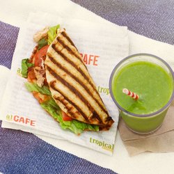 #smoothiefoodie We offer a variety of foods. Toasted wraps, sandwiches, and flatbreads! We also have salads and offer Beyond Meat.