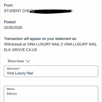 Luxury Nail Spa - Service paid for 2/26, came back 3/26 -- suddenly now $43. (I always tip in cash) - Nail Salons Near Me - Elk Grove, California Luxury Nail Spa - Service paid for 2/26, came back 3/26 -- suddenly now $43. (I always tip in cash) - Nail Salons Near Me - Elk Grove, California