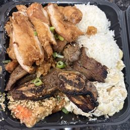 Combo plate garlic shrimp, Korean chicken and kalbi rib Combo plate garlic shrimp, Korean chicken and kalbi rib