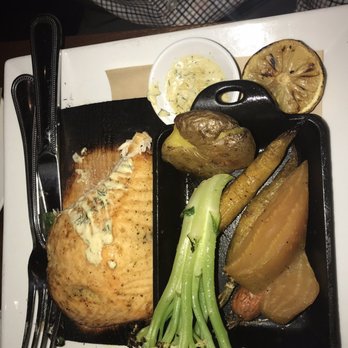 Seasons 52 - Cedar plank Salmon with roasted vegetables - New American Near Me - Edison, New Jersey Seasons 52 - Cedar plank Salmon with roasted vegetables - New American Near Me - Edison, New Jersey