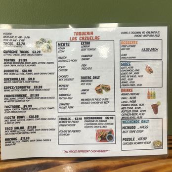 Taqueria Las Cazuelas - Menú ( those prices is CASH ONLY) - Tacos Near Me - Orlando, Florida Taqueria Las Cazuelas - Menú ( those prices is CASH ONLY) - Tacos Near Me - Orlando, Florida