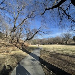 Roanoke Park - Path that connects first playground to community center-- and brick road to next playground