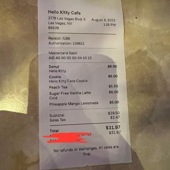 Hello Kitty Cafe - Receipt - Desserts Near Me - Las Vegas, Nevada Hello Kitty Cafe - Receipt - Desserts Near Me - Las Vegas, Nevada