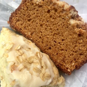 Speedway Farmers Market - Rolling in the Dough's maple oat scone and a slice of the pumpkin crumb bread. - Farmers Market Near Me - Speedway, Indiana Speedway Farmers Market - Rolling in the Dough's maple oat scone and a slice of the pumpkin crumb bread. - Farmers Market Near Me - Speedway, Indiana