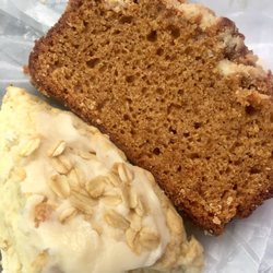 Speedway Farmers Market - Rolling in the Dough's maple oat scone and a slice of the pumpkin crumb bread.