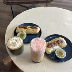 Cafe Provecho - House burrito, Mexican mocha, iced latte