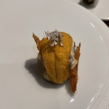 Nisei - Uni with fried chicken skin on top of tomato...(could not taste the uni OR the friend chicken...the tomato was overbearing) - Japanese Near Me - San Francisco, California Nisei - Uni with fried chicken skin on top of tomato...(could not taste the uni OR the friend chicken...the tomato was overbearing) - Japanese Near Me - San Francisco, California