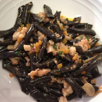 Marea - Squad ink pasta with diced shrimp, scallops and butternut squash - Italian Near Me - New York, New York Marea - Squad ink pasta with diced shrimp, scallops and butternut squash - Italian Near Me - New York, New York