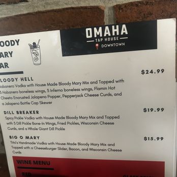 Omaha Tap House - Downtown - Blood Mary Menu - Bars Near Me - Omaha, Nebraska