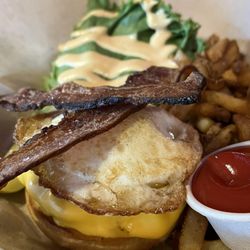 Buddy Lou's Eats Drinks & Antiques - Cheeseburger with bacon and fried egg ... perfection