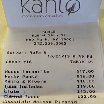Kahlo - What our WAITER ordered for us was amazing .  We left dinner choices in Rafael hands and he did an amazing job. - New Mexican Cuisine Near Me - New York, New York