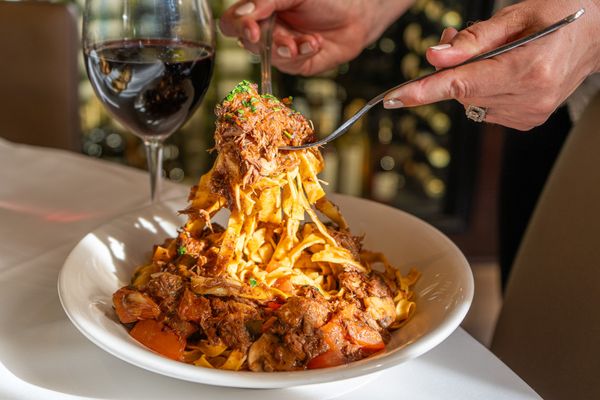 Photo of Prego Restaurant - Tustin, CA, US. Short Rib Pasta with housemade ribbon noodles