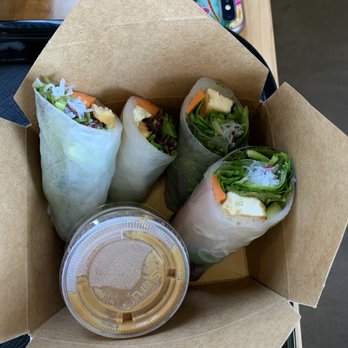 Thai Style - Fresh rolls (spring rolls with no shrimp) and peanut dipping sauce. - Thai Near Me - Carlsbad, California Thai Style - Fresh rolls (spring rolls with no shrimp) and peanut dipping sauce. - Thai Near Me - Carlsbad, California