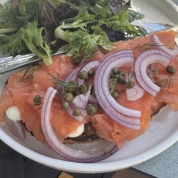 Smoked salmon I subbed pickled onions for raw