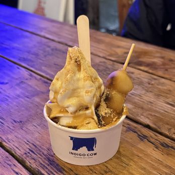 Indigo Cow - hokkaido soft serve with mitarashi dango - Ice Cream & Frozen Yogurt Near Me - Seattle, Washington