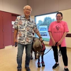 With one of the miniature therapy horses and handler.