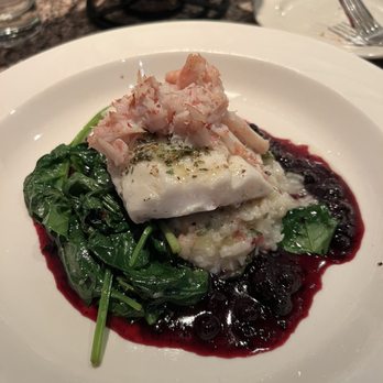 David's Restaurant - Crab and Haddock with Spinach, risotto, and a blueberry sauce. - New American Near Me - Portland, Maine David's Restaurant - Crab and Haddock with Spinach, risotto, and a blueberry sauce. - New American Near Me - Portland, Maine