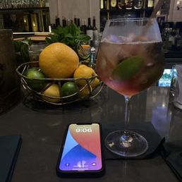 Wish they would strained the cocktail into a more manageable glass. Phone for reference.