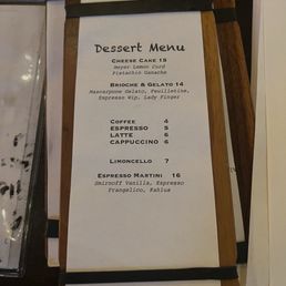 Dessert menu