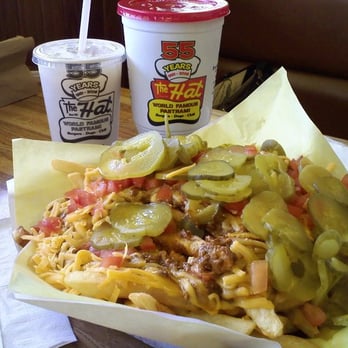 The Hat - Chili Cheese Fries with Pickles and Tomatoes - American Near Me - Pasadena, California The Hat - Chili Cheese Fries with Pickles and Tomatoes - American Near Me - Pasadena, California
