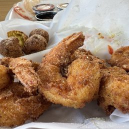 Fried shrimp, hush puppies