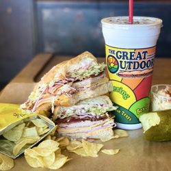 The Great Outdoors Sub Shop - Club Croissant, Pickle, Potato Salad and Lays