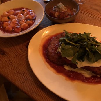 Wild Olive - Chicken Parmesan and Ricotta gnocchi with a side Tomato Braised Meatball - Italian Near Me - Johns Island, South Carolina Wild Olive - Chicken Parmesan and Ricotta gnocchi with a side Tomato Braised Meatball - Italian Near Me - Johns Island, South Carolina