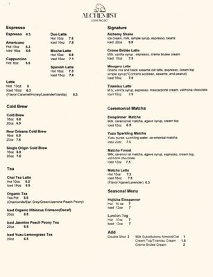 Menu photo 2 Alchemist Coffee Project Los Angeles, CA