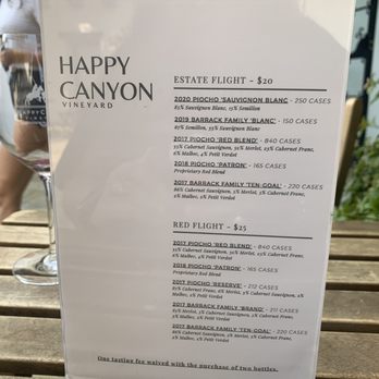 Happy Canyon Vineyard - Flight menu. - Wine Tasting Room Near Me - Santa Barbara, California Happy Canyon Vineyard - Flight menu. - Wine Tasting Room Near Me - Santa Barbara, California