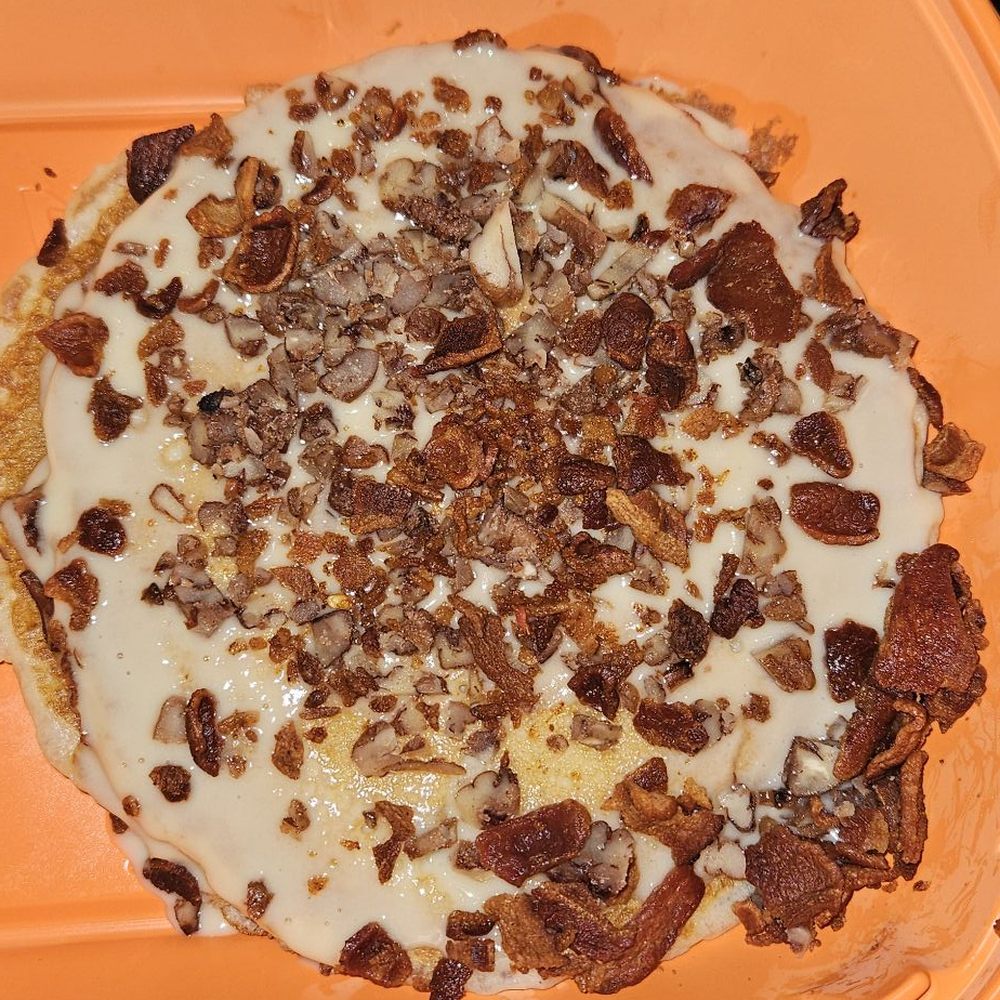 Maple bacon topped pancakes