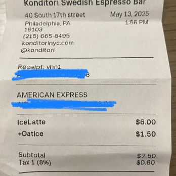 Konditori - Receipt - Coffee & Tea Near Me - Philadelphia, Pennsylvania