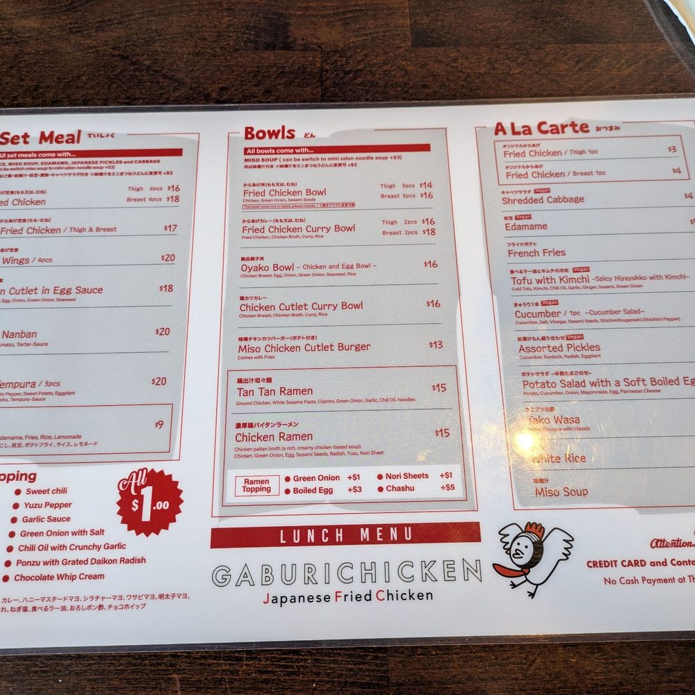 Gaburi Chicken - Menu - Izakaya Near Me - Torrance, California