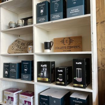 Collin’s Coffee - a shelf of coffee products - Coffee & Tea Near Me - Mauston, Wisconsin