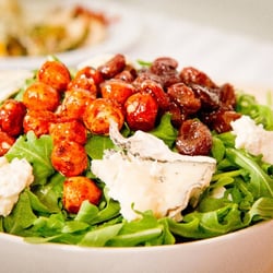 Savory - The Arugula- Baby Arugula, Humbolt Fog goat cheese, candied hazelnuts, roasted grapes, and balsamic vinaigrette