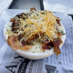 Oaklyn Manor Bar & Grill - Loaded potato soup topped with banger sausage, bacon & cheese. The best!