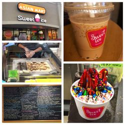 Sweet Ice - Milk Tea Bubble Tea, Rolled Sweet Cream Ice Cream w/ strawberries, M&M's, Sprinkles and Chocolate Sauce