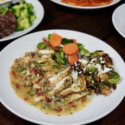 Pour Behavior - Chicken Forestiére with Caramelized Brussels and Mixed Veggies