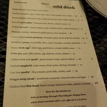 Odd Duck - Menu April 2018 - American Near Me - Austin, Texas Odd Duck - Menu April 2018 - American Near Me - Austin, Texas