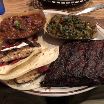 Dinosaur Bar-B-Que - Special of the night....1/4 Rack of Ribs and fish tacos with chili and Simmered Turkey Neck Collard Greens - Barbeque Near Me - Syracuse, New York Dinosaur Bar-B-Que - Special of the night....1/4 Rack of Ribs and fish tacos with chili and Simmered Turkey Neck Collard Greens - Barbeque Near Me - Syracuse, New York