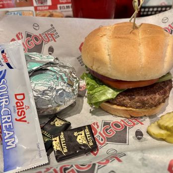 DJ's Dugout Miracle Hills - Monday's special: cheeseburger (minus cheese for me) with a side (baked potato) $9.99 - Sports Bars Near Me - Omaha, Nebraska DJ's Dugout Miracle Hills - Monday's special: cheeseburger (minus cheese for me) with a side (baked potato) $9.99 - Sports Bars Near Me - Omaha, Nebraska