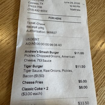 713 Burgers - Bill - Burgers Near Me - Cypress, Texas