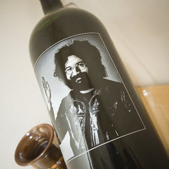 Markham Vineyards - Jerry Garcia bottle of Markham merlot, photographed by Baron Wolman. - Wineries Near Me - Saint Helena, California