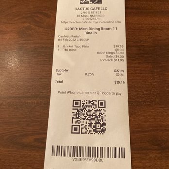 Cactus Cafe - Cactus Cafe. The bill. - Barbeque Near Me - Deming, New Mexico