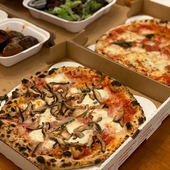 Nomad Pizza - Margherita di bufala with shiitake, Margherita, and meatballs and salad - Pizza Near Me - Princeton, New Jersey Nomad Pizza - Margherita di bufala with shiitake, Margherita, and meatballs and salad - Pizza Near Me - Princeton, New Jersey