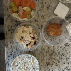 Back Home Butcher - Pickled vegetables, rice ball, chicken salad, potato salad.
